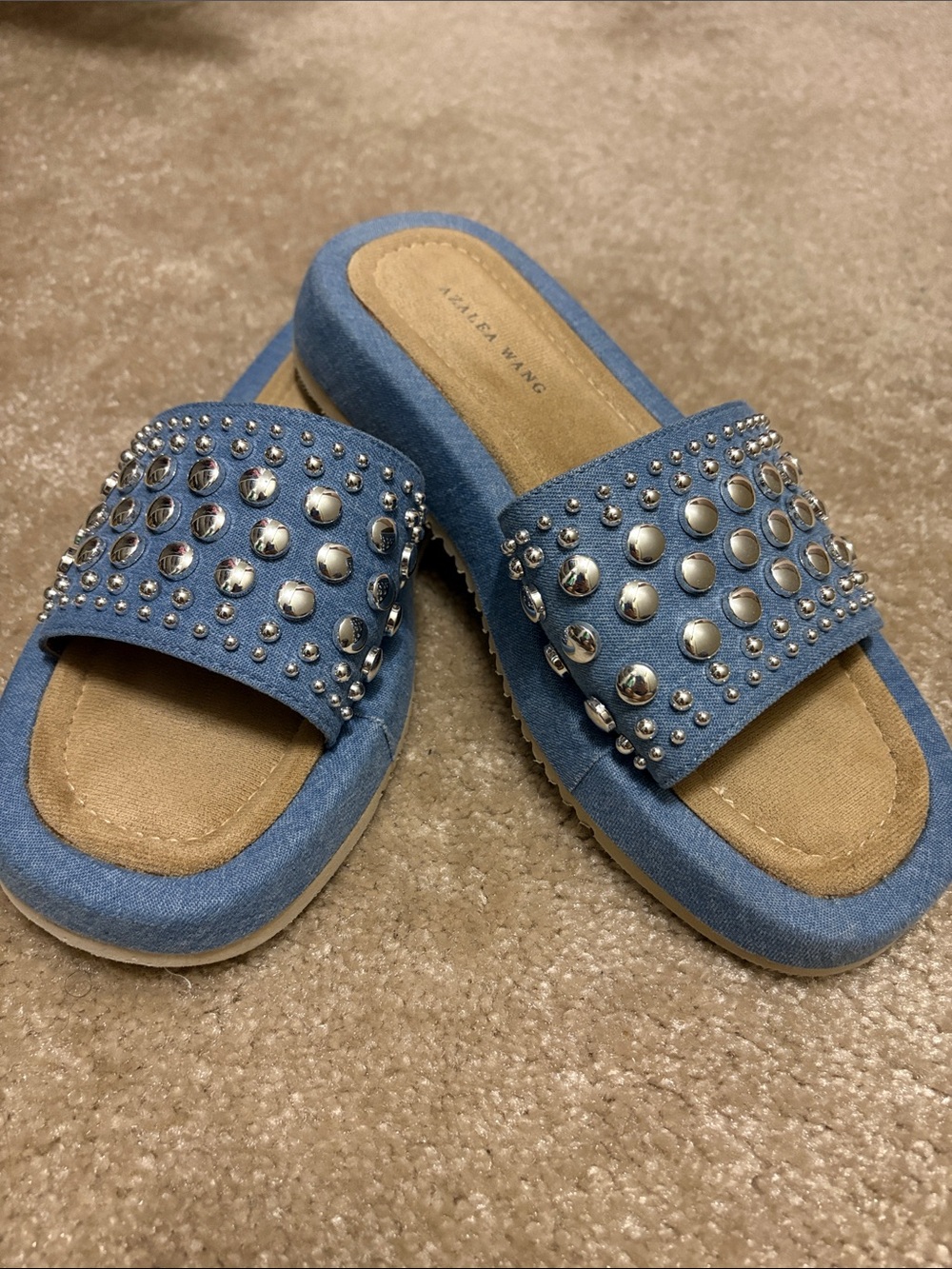 Azalea Wang Blue Studded Slide Sandals